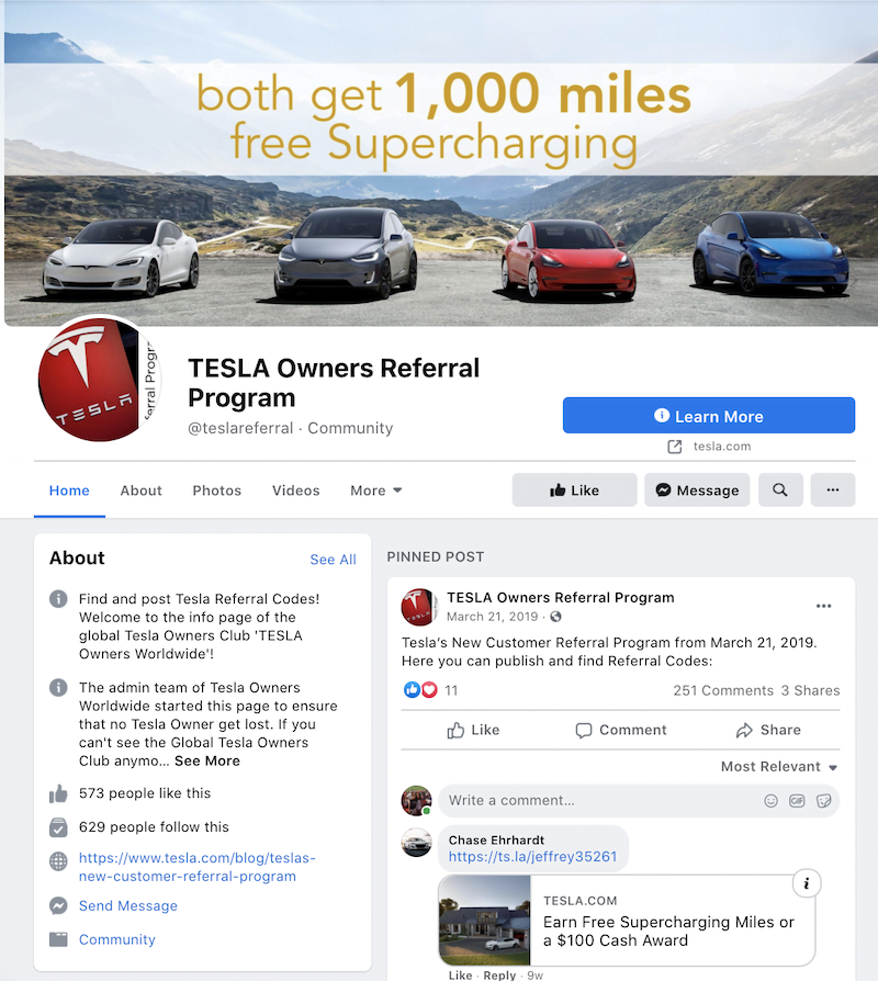 referral marketing ideas—tesla exclusive perks