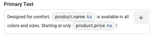 facebook dynamic product ads primary text