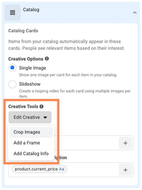 facebook dynamic product ads catalogue cards