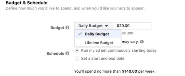 facebook ads mistakes—budget and schedule tab