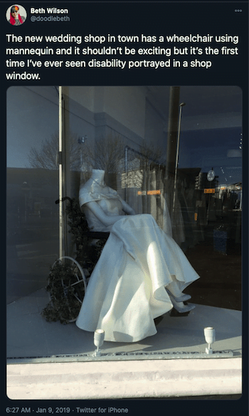 inspiring post-covid marketing ideas inclusivity wedding dress on wheelchair mannequin