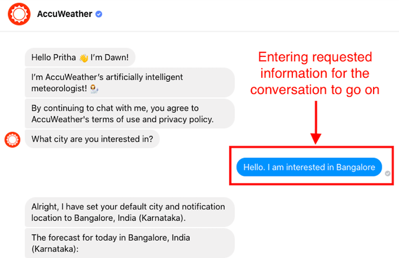 how to build ideal chatbot accuweather inform