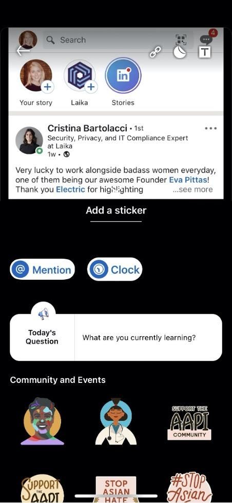 linkedin story example using question of the day