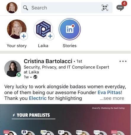 linkedin stories—"your story" button at top of linkedin app