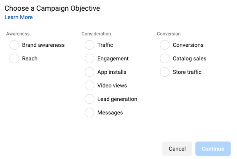 campaign objectives you can compare with facebook a/b testing 