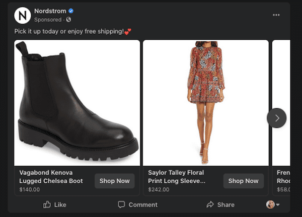 an example of a facebook dynamic ad for facebook a/b testing