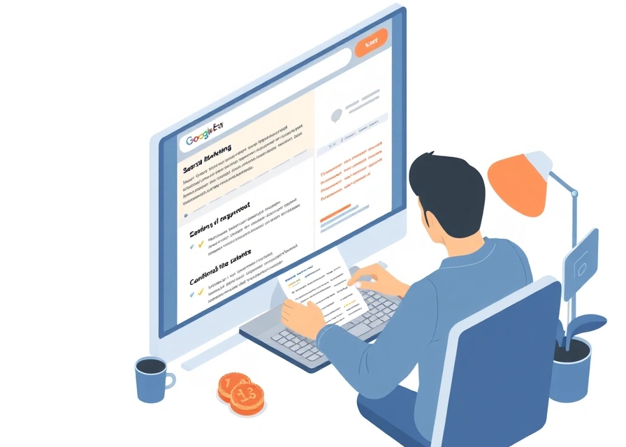 Marketing professional optimizing webpage content and structure for search engines