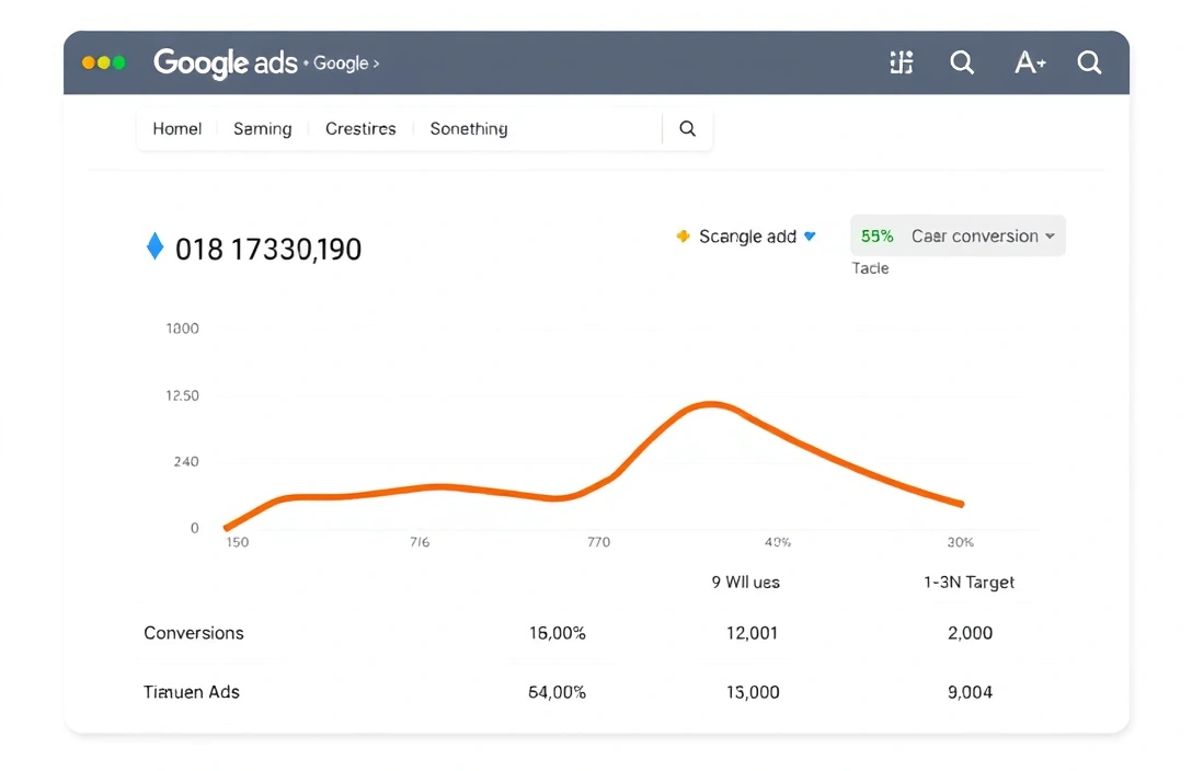 Google Ads performance report comparing actual conversions against the advertiser's goal, showing underperformance metrics